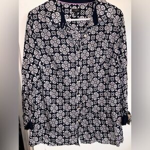 TALBOTS Tailored Cotton Button Down Navy Blue White